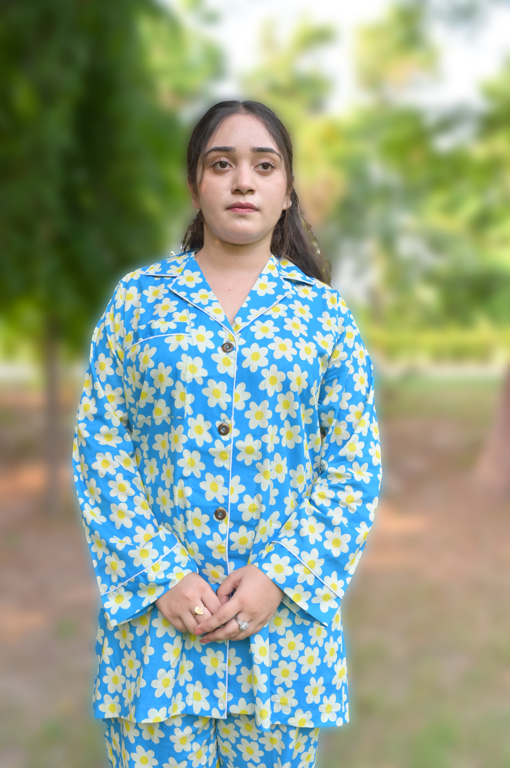 Pure Cotton Night Suit – Stitched & Ready to Lounge - Sky Blue - Up Trends