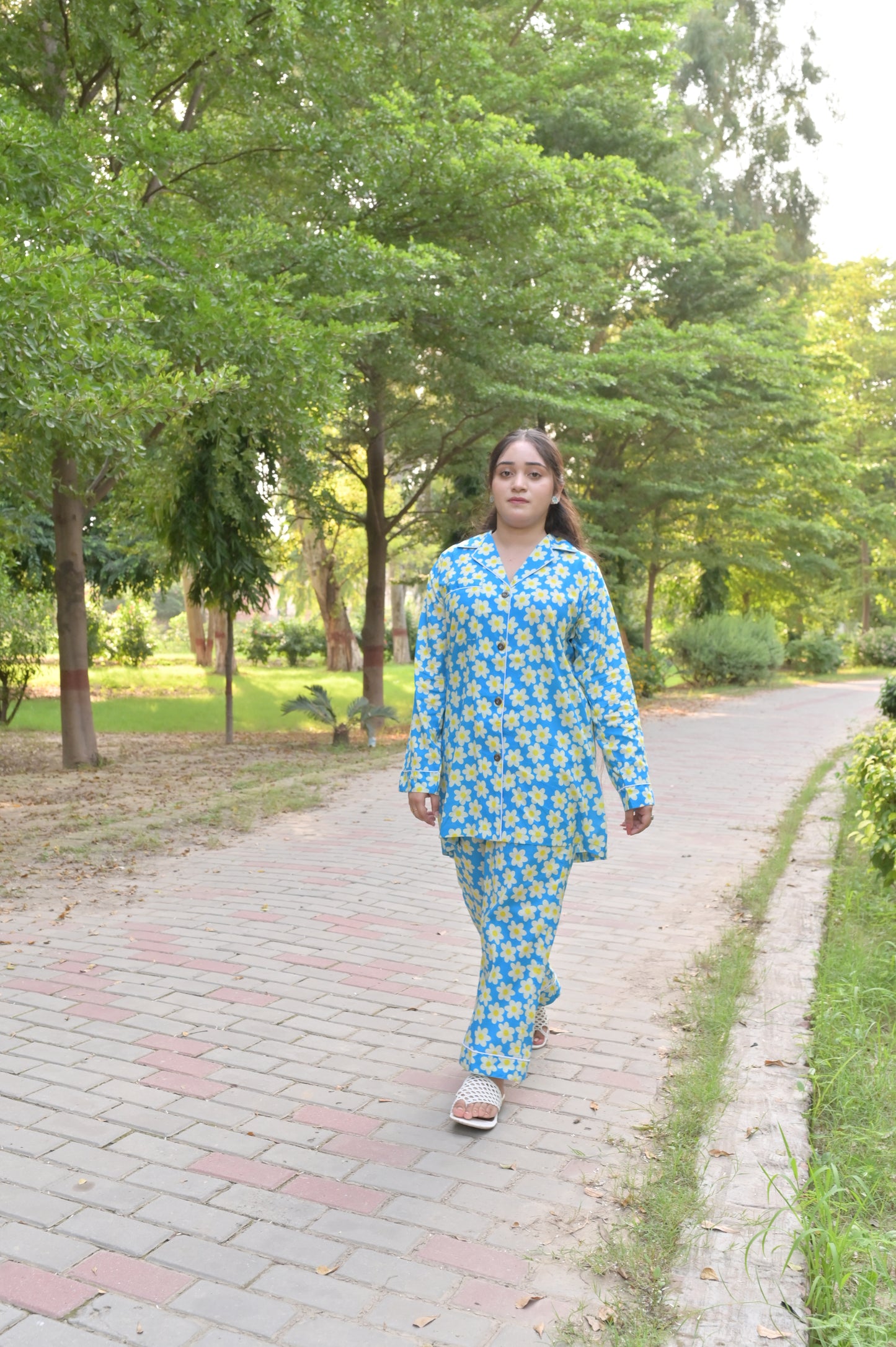 Pure Cotton Night Suit – Stitched & Ready to Lounge - Sky Blue - Up Trends