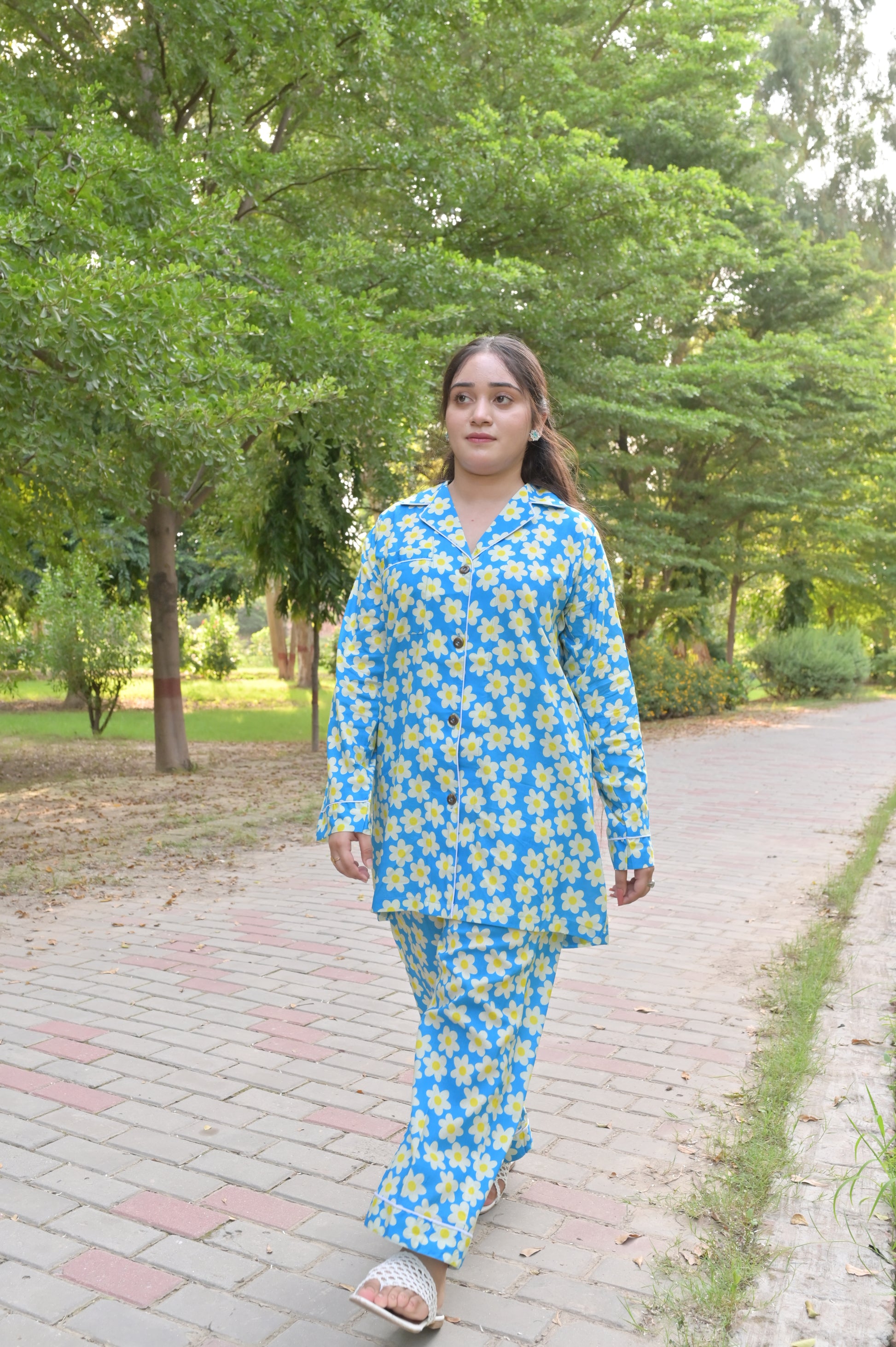 Pure Cotton Night Suit – Stitched & Ready to Lounge - Sky Blue - Up Trends
