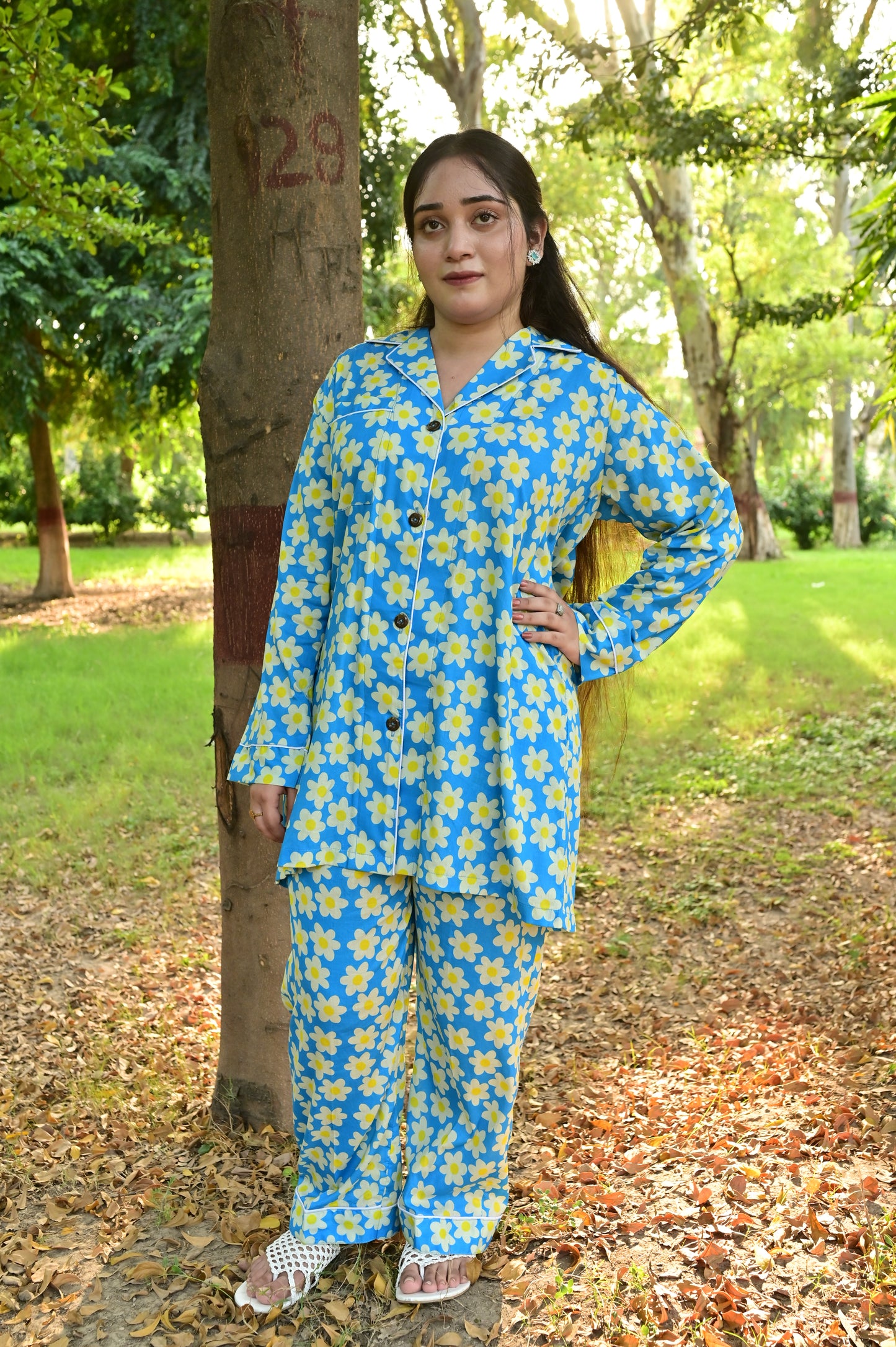 Pure Cotton Night Suit – Stitched & Ready to Lounge - Sky Blue - Up Trends