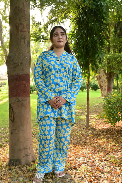Pure Cotton Night Suit – Stitched & Ready to Lounge - Sky Blue - Up Trends