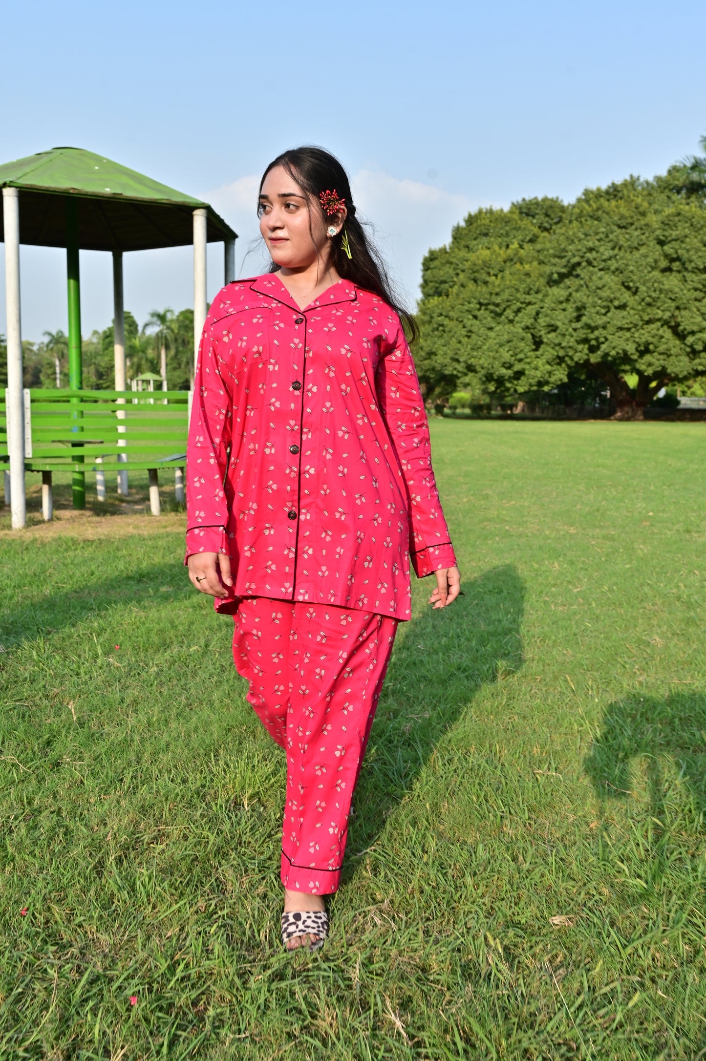 Pure Cotton Night Suit – Stitched & Ready to Lounge - Pink - Up Trends