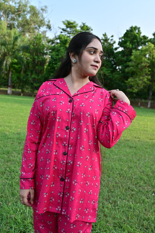 Pure Cotton Night Suit – Stitched & Ready to Lounge - Pink - Up Trends
