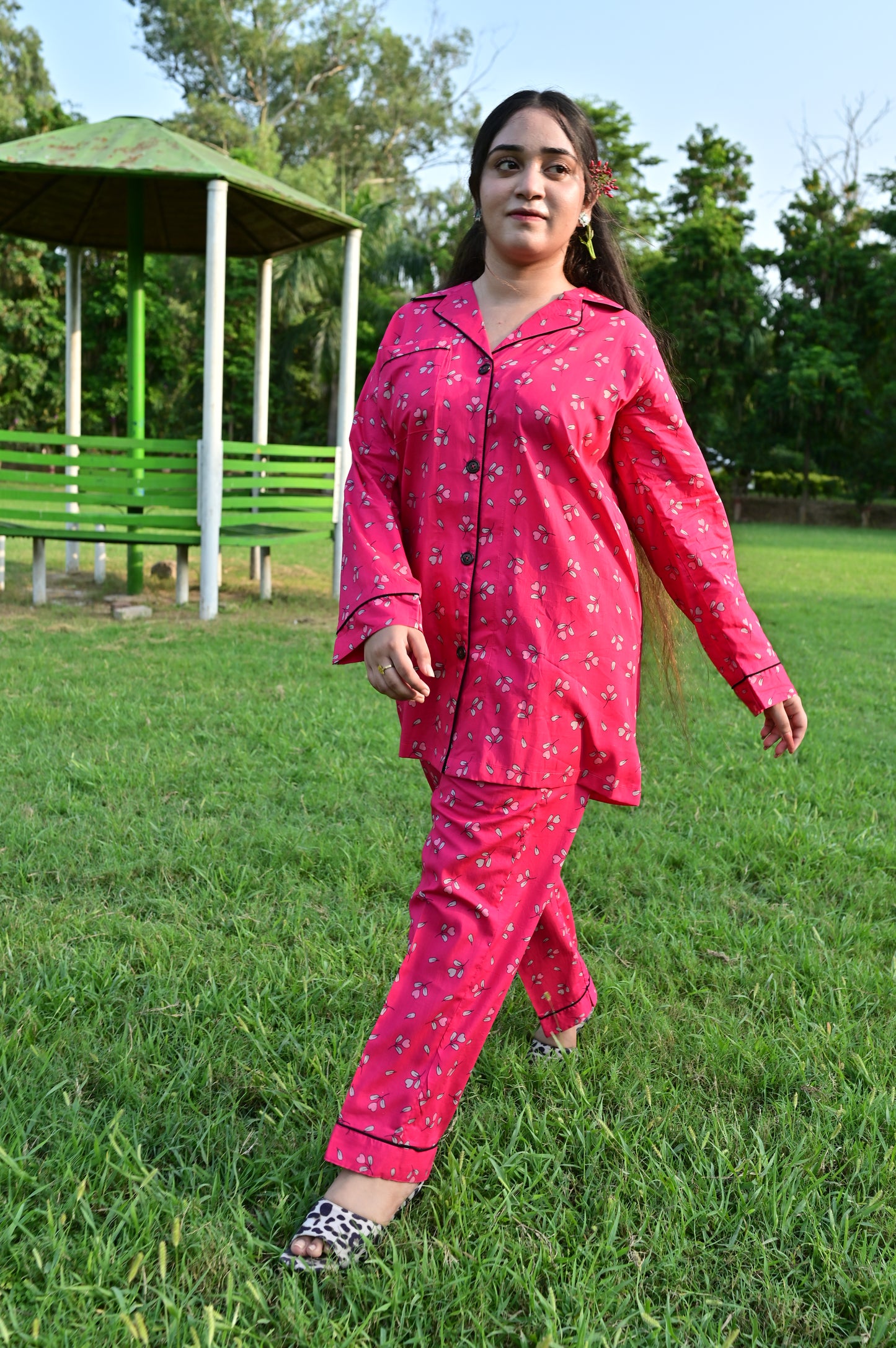 Pure Cotton Night Suit – Stitched & Ready to Lounge - Pink - Up Trends
