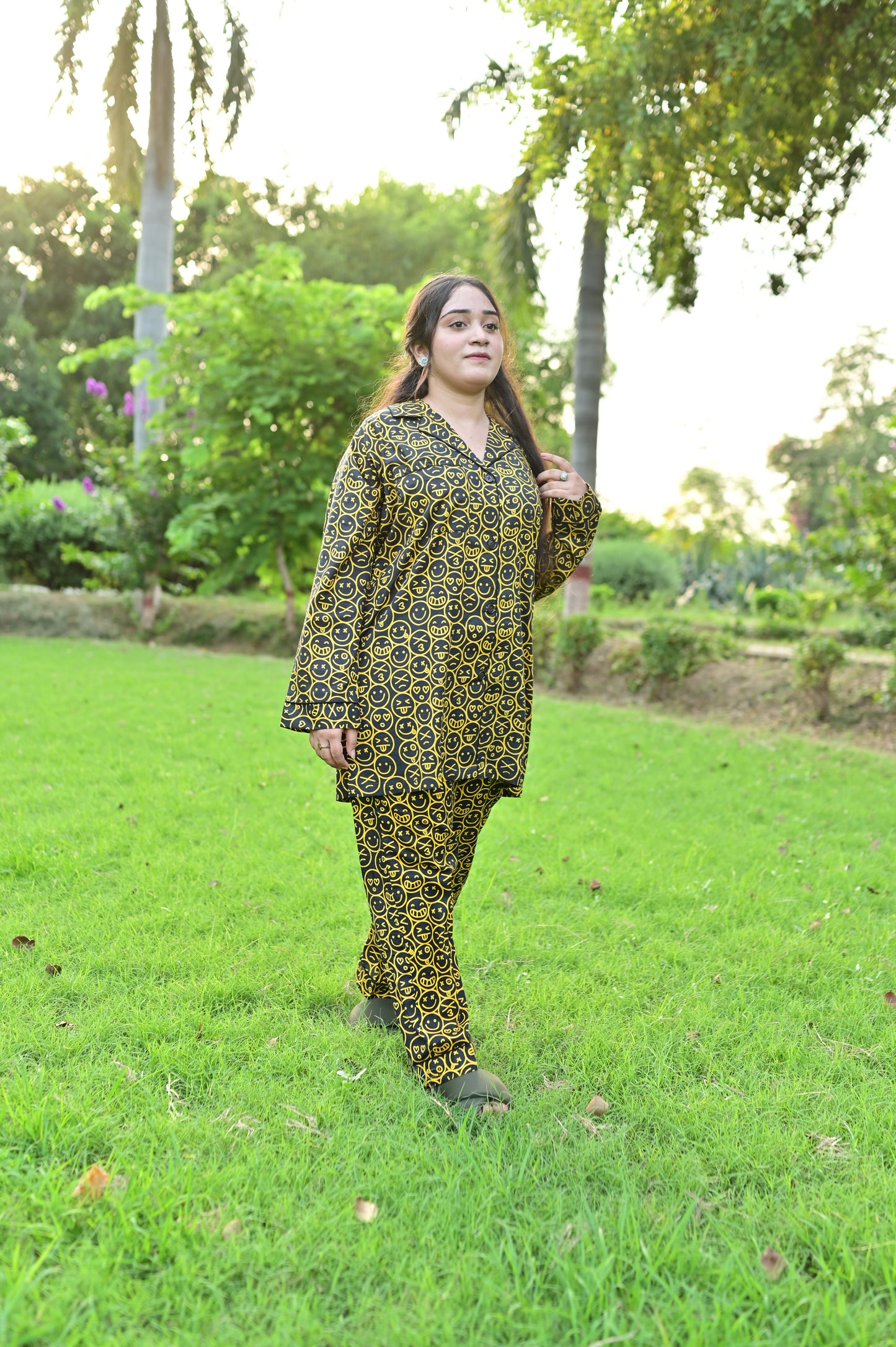 Pure Cotton Night Suit – Stitched & Ready to Lounge - Yellow & Black - Up Trends