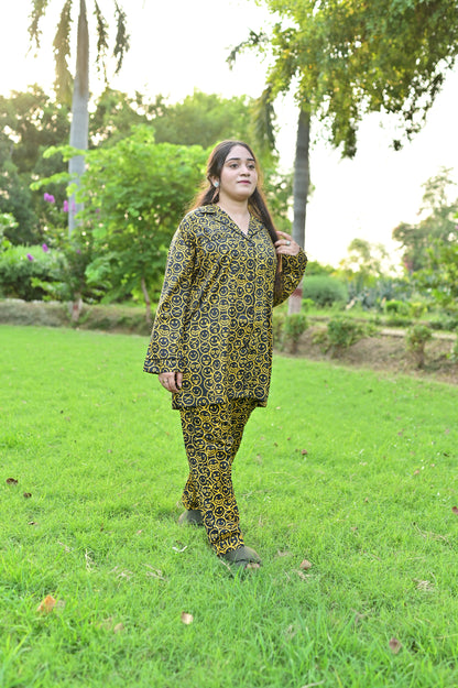 Pure Cotton Night Suit – Stitched & Ready to Lounge - Yellow & Black - Up Trends