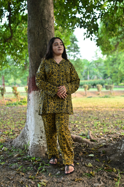 Pure Cotton Night Suit – Stitched & Ready to Lounge - Yellow & Black - Up Trends