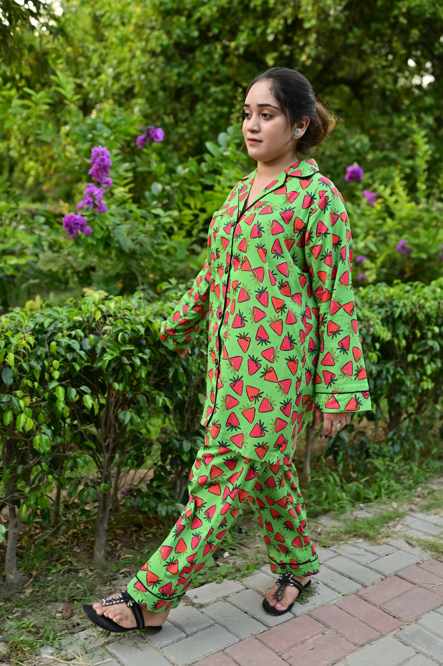 Pure Cotton Night Suit – Stitched & Ready to Lounge - Green - Up Trends