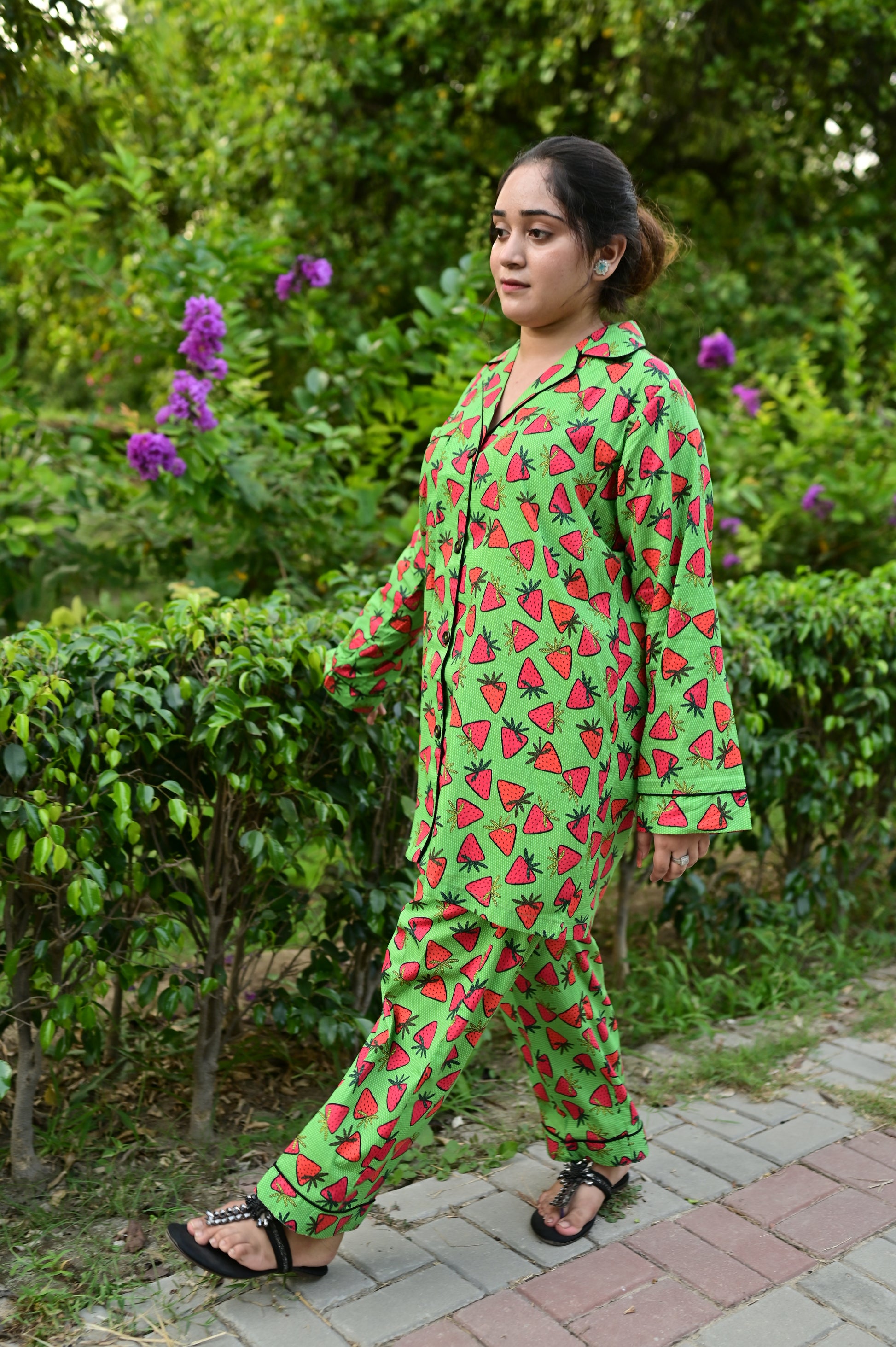 Pure Cotton Night Suit – Stitched & Ready to Lounge - Green - Up Trends