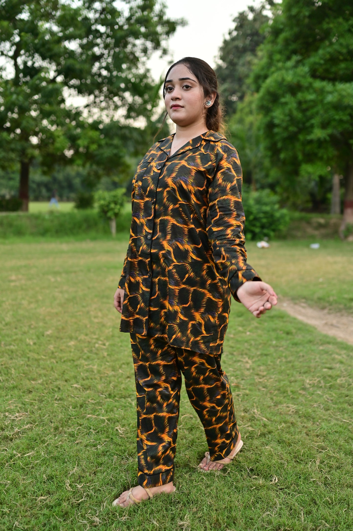 Pure Cotton Night Suit – Stitched & Ready to Lounge - Tiger Print - Up Trends