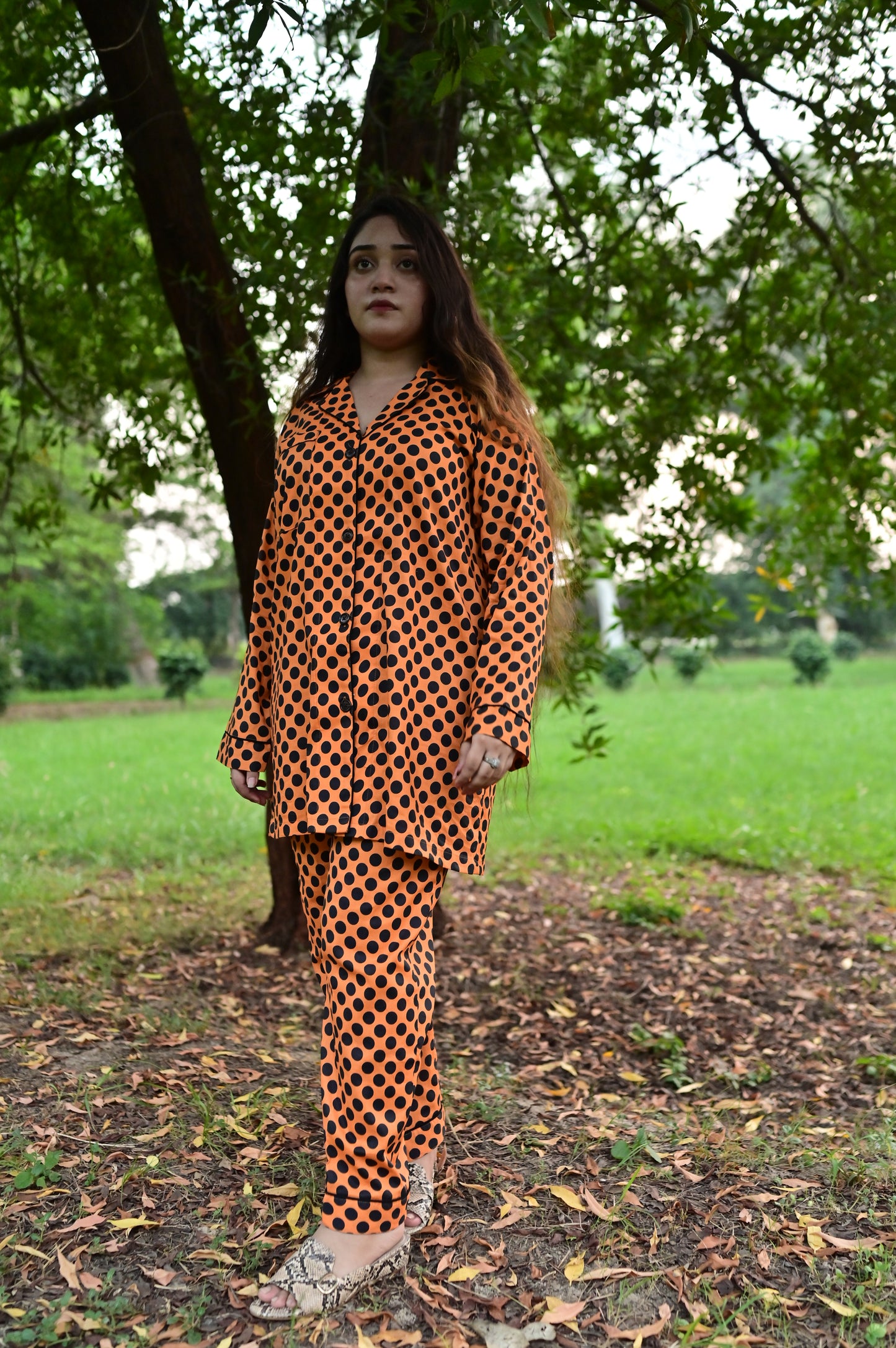 Pure Cotton Night Suit – Stitched & Ready to Lounge - Black & Orange - Up Trends