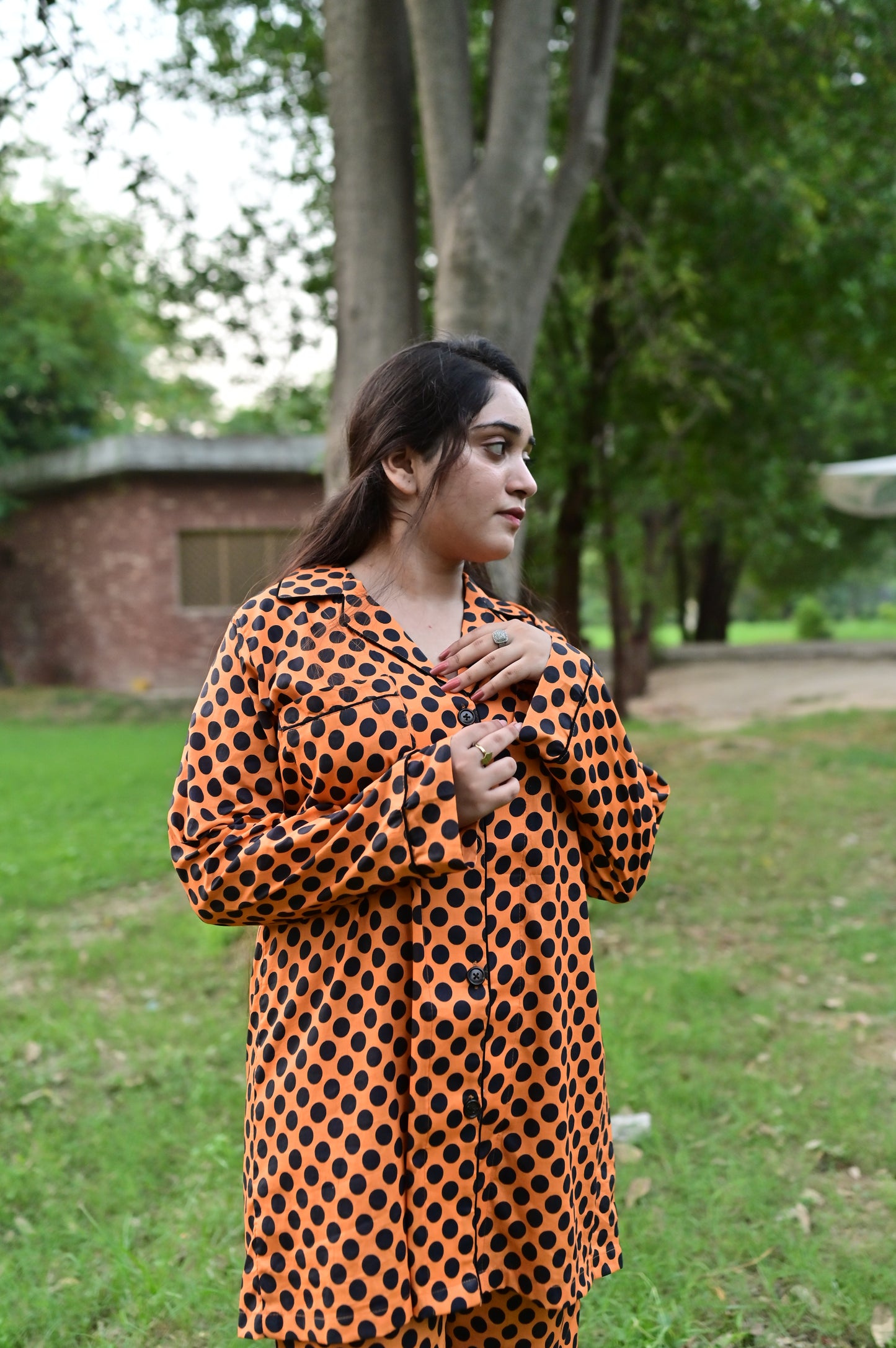 Pure Cotton Night Suit – Stitched & Ready to Lounge - Black & Orange - Up Trends