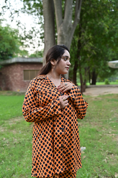 Pure Cotton Night Suit – Stitched & Ready to Lounge - Black & Orange - Up Trends