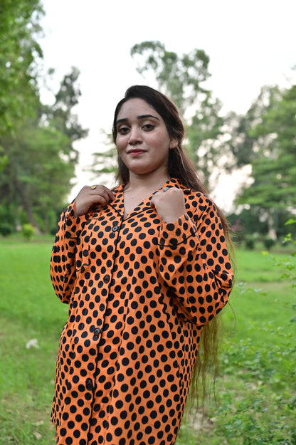 Pure Cotton Night Suit – Stitched & Ready to Lounge - Black & Orange - Up Trends