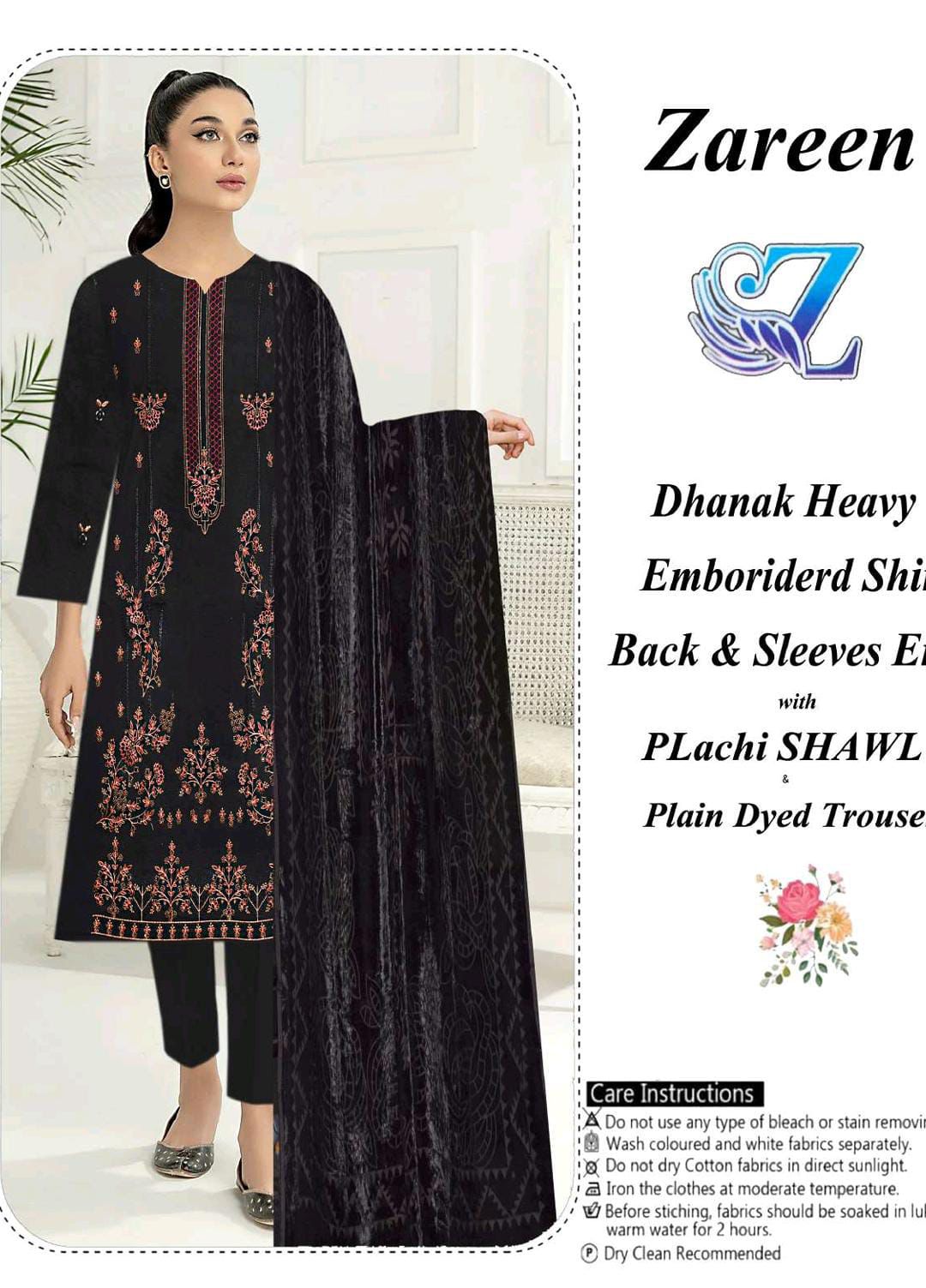 Zareen-Dhanak Heavy Embroided 3-Piece Black - Up Trends