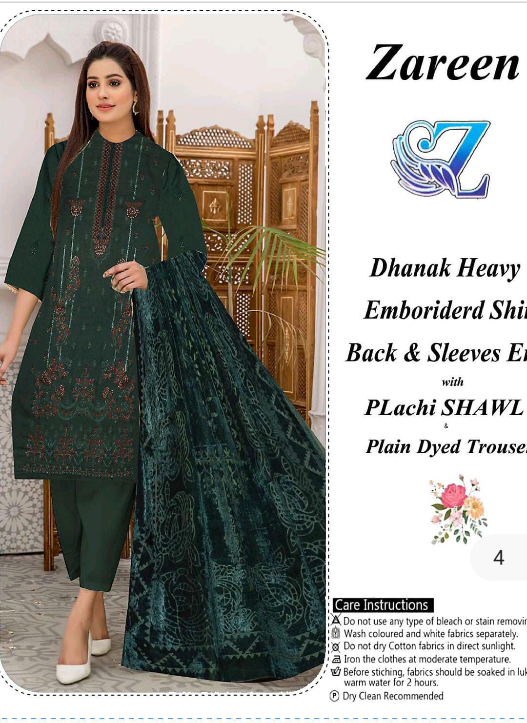 Zareen-Dhanak Heavy Embroided 3-Piece Green - Up Trends