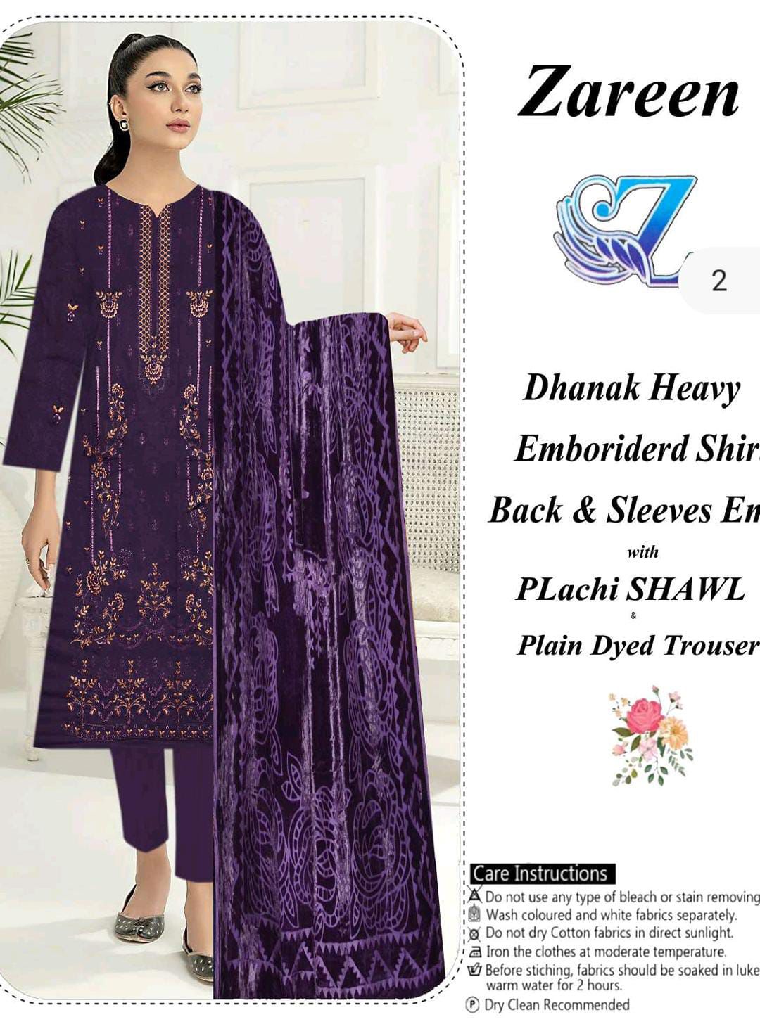 Zareen-Dhanak Heavy Embroided 3-Piece-Deep Violet - Up Trends