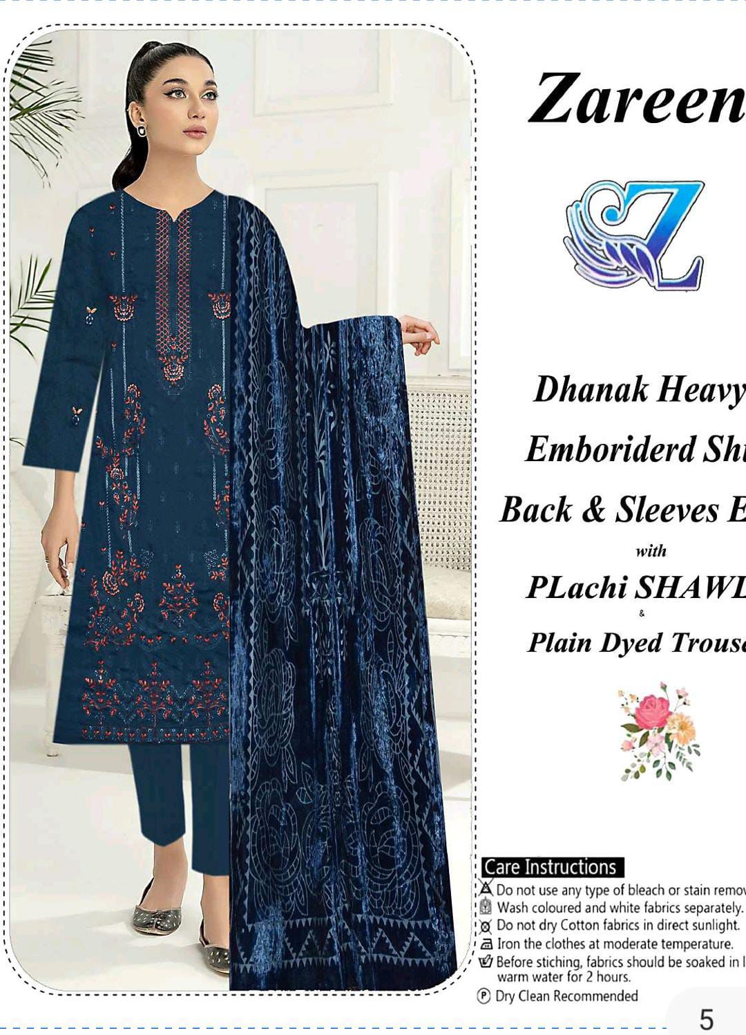 Zareen-Dhanak Heavy Embroided 3-Piece-Navy Blue - Up Trends