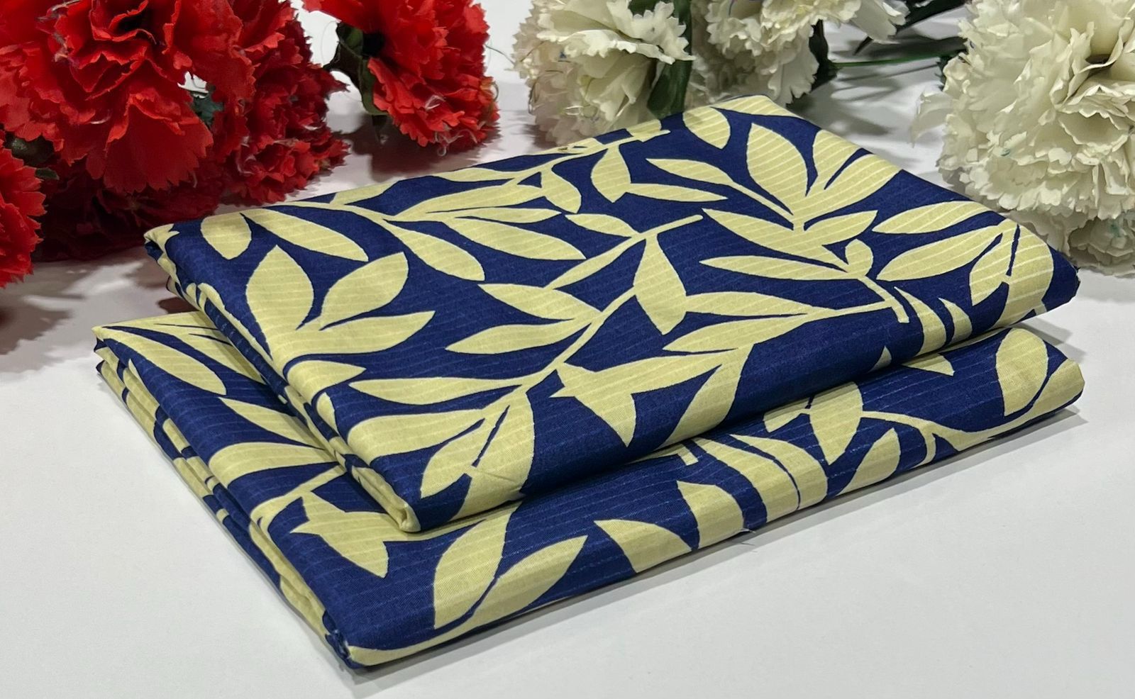 Unstitched Moonlit Leaves-deep blue base and soft yellow leaf pattern - Up Trends