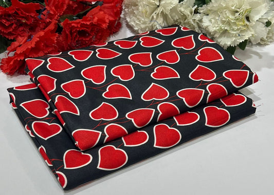 Unstitched Vine of Hearts-black base and red heart vine pattern outlined in white - Up Trends