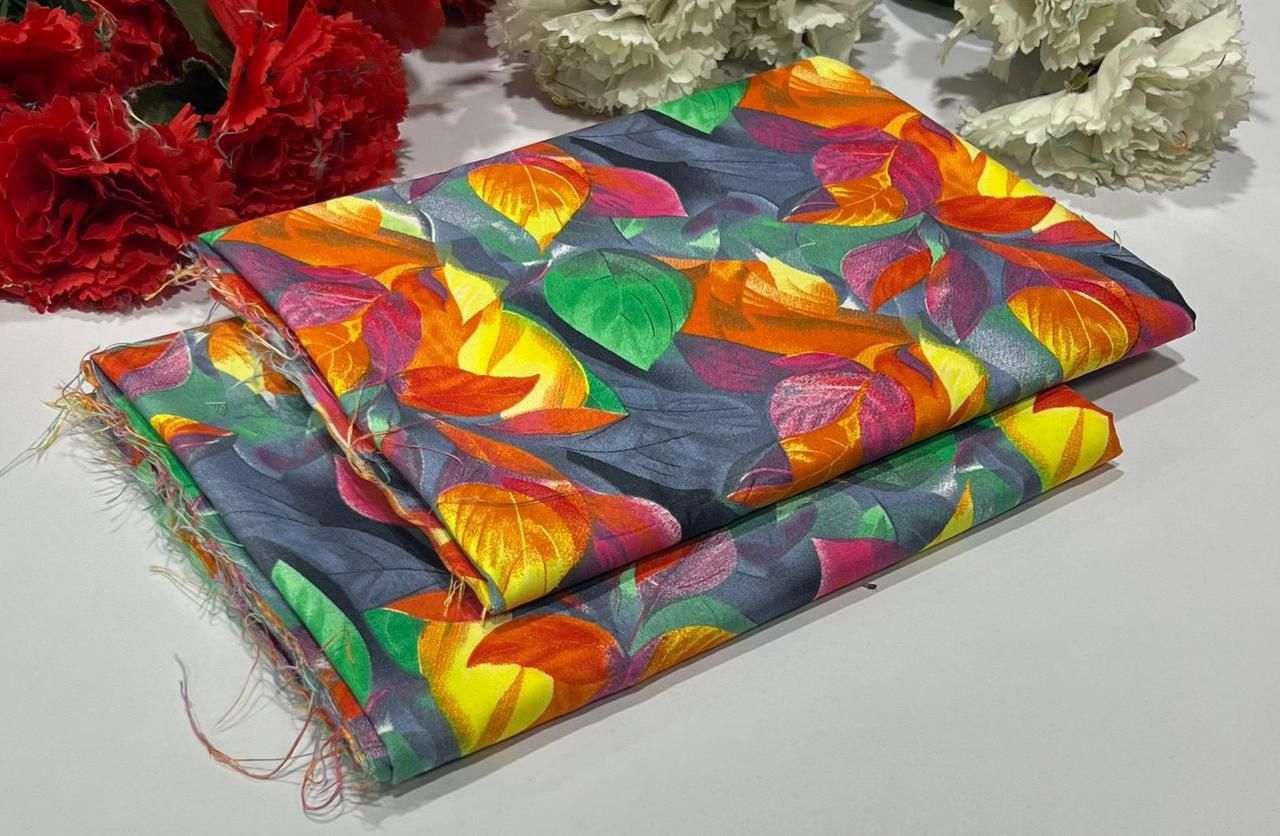 Unstitched Autumn Carnival-dark base and vivid multicolored leaf pattern in red, orange, yellow, green, and purple - Up Trends