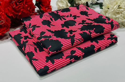 Unstitched Midnight Petals-bold red and white stripes overlaid with black floral silhouettes - Up Trends