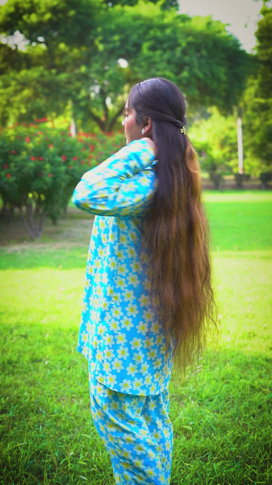 Pure Cotton Night Suit – Stitched & Ready to Lounge - Sky Blue