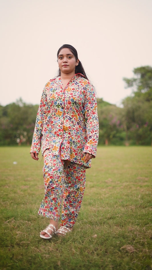 Pure Cotton Night Suit – Stitched & Ready to Lounge - Multi Floral