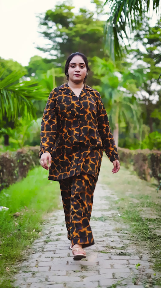 Pure Cotton Night Suit – Stitched & Ready to Lounge - Tiger Print